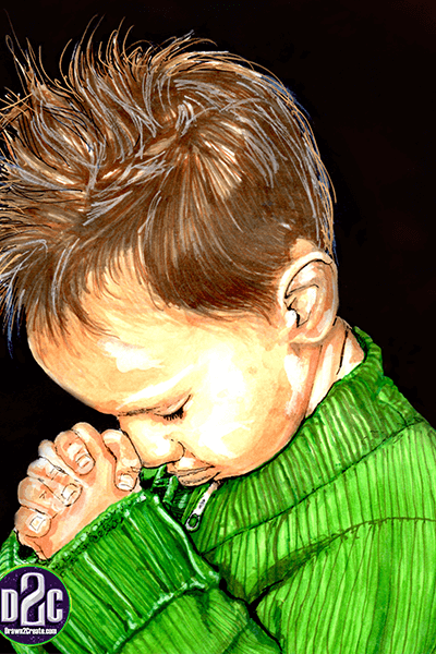 Prayin Boy in green sweater